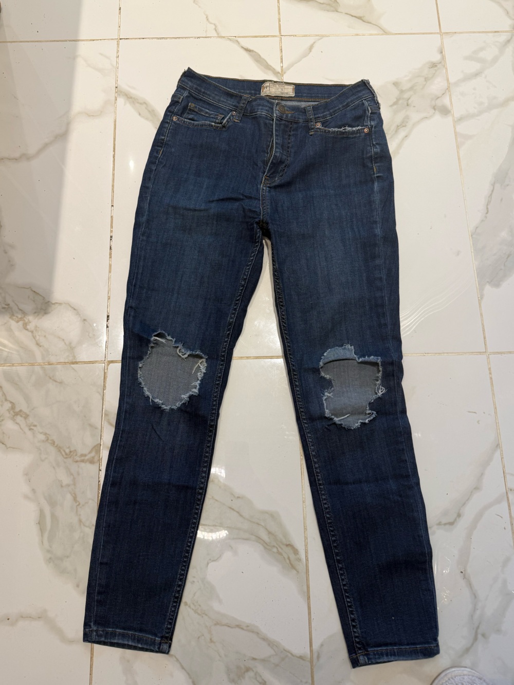 Free People Dark Indigo Ripped Skinny Jeans